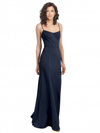 Affordable Sleeveless Scoop Neck Stretch Crepe Dark Navy Long Formal Dress UK