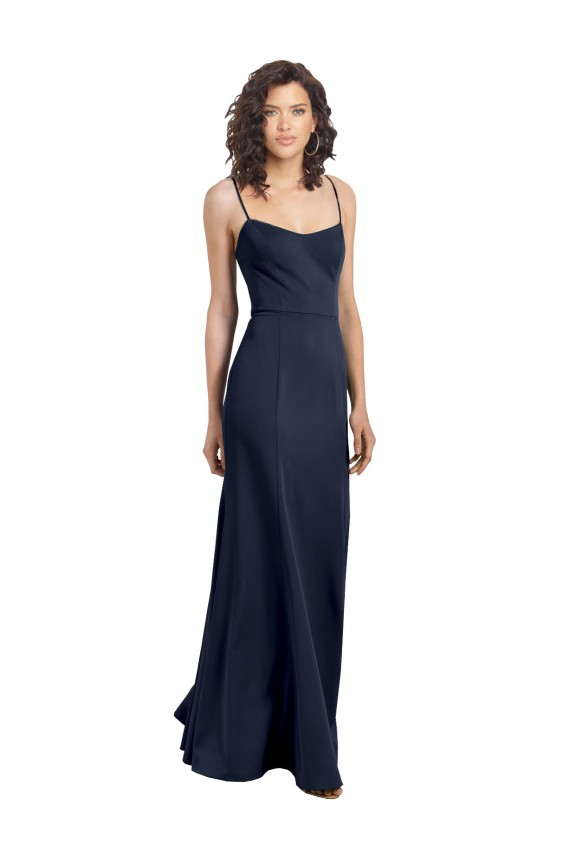 Sleeveless Scoop Neck Stretch Crepe Dark Navy Long Formal Dress
