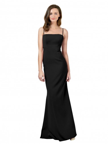 Affordable Sleeveless Square Neck Stretch Crepe Black Long Formal Dress UK