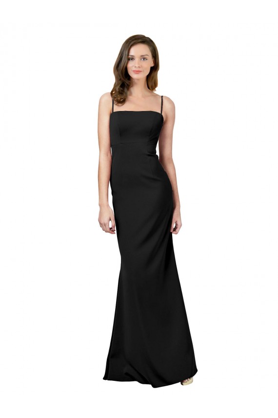 Sleeveless Square Neck Stretch Crepe Black Long Formal Dress