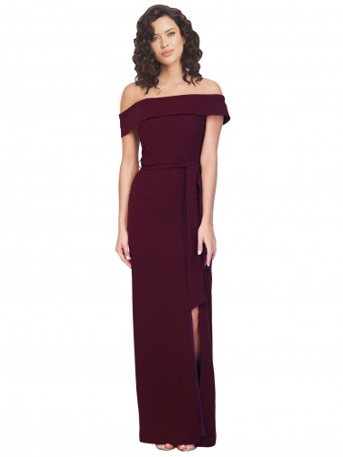 Affordable Sleeveless Square Neck Stretch Crepe Burgundy Gold Long Formal Dress UK
