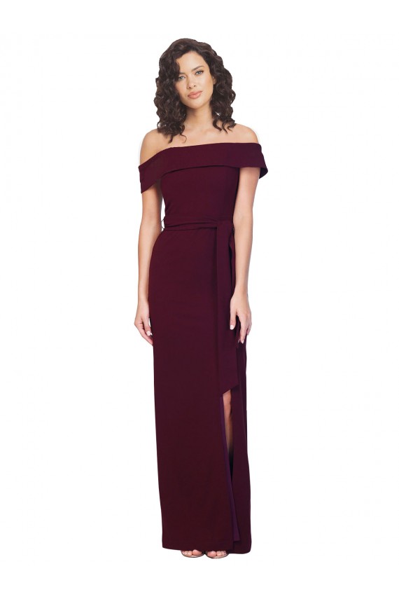 Sleeveless Square Neck Stretch Crepe Burgundy Gold Long Formal Dress
