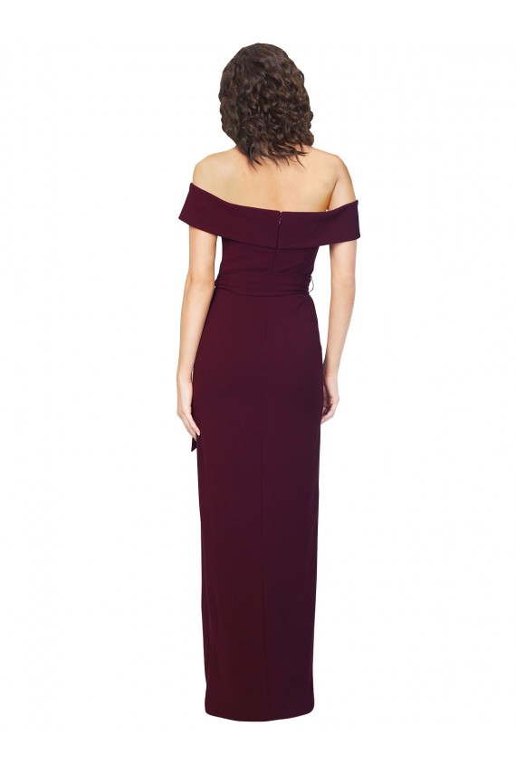 Sleeveless Square Neck Stretch Crepe Burgundy Gold Long Formal Dress