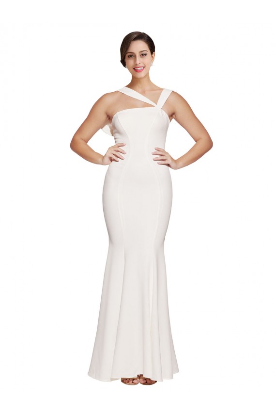 Sleeveless Square Neck Stretch Crepe Ivory Long Formal Dress