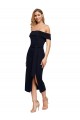 Sleeveless Square Neck Stretch Crepe Black Midi Length Formal Dress