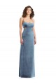 Sleeveless Square Neck Stretch Velvet Dusty Blue Long Formal Dress