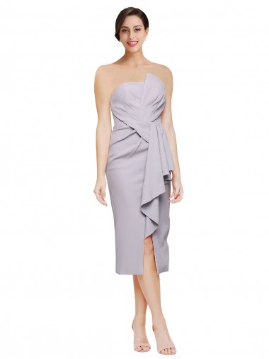 Affordable Sleeveless Strapless Stretch Crepe Arctic Lilac Cocktail Length High Low Formal Dress UK