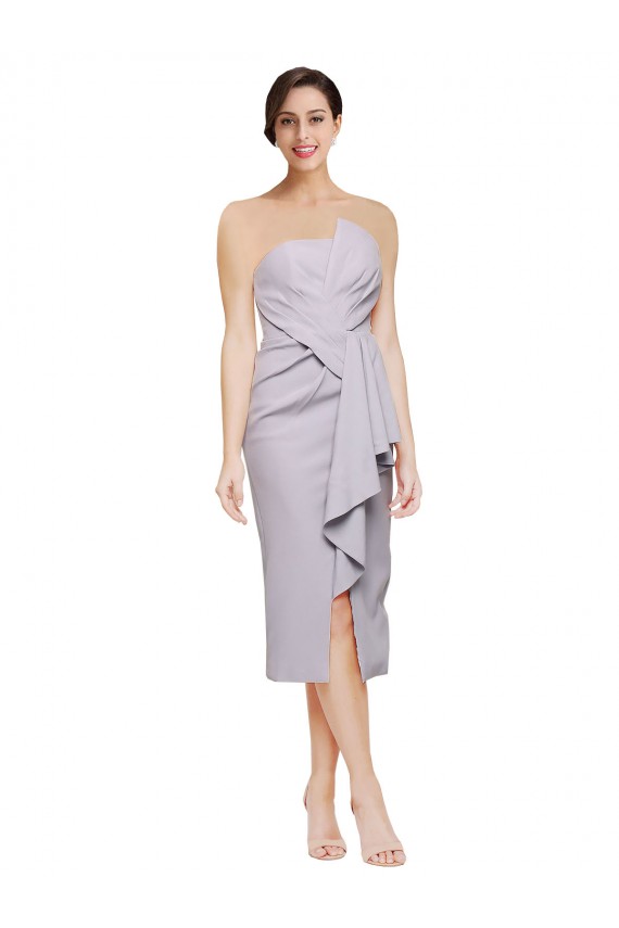 Sleeveless Strapless Stretch Crepe Arctic Lilac Cocktail Length High Low Formal Dress