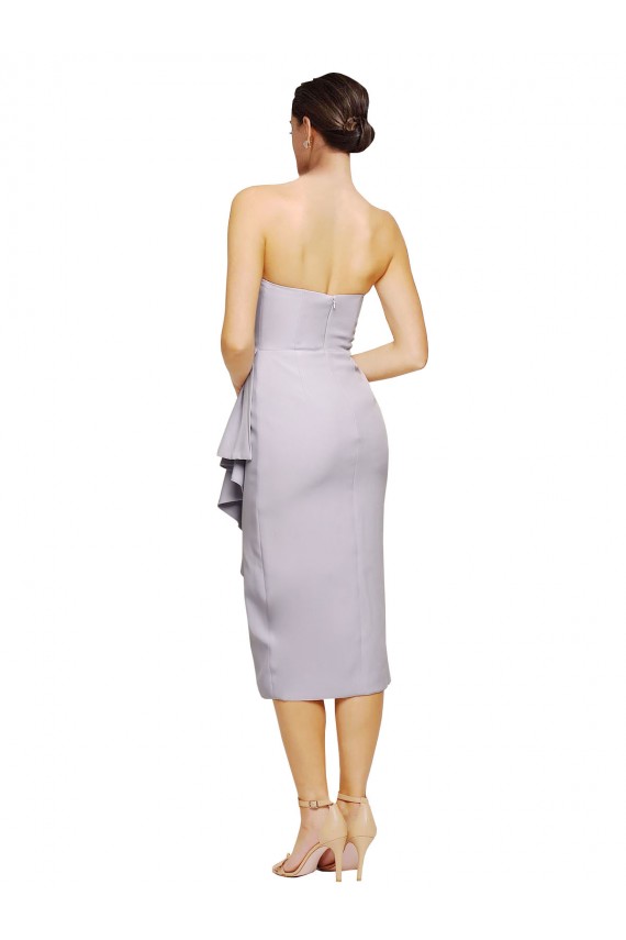 Sleeveless Strapless Stretch Crepe Arctic Lilac Cocktail Length High Low Formal Dress