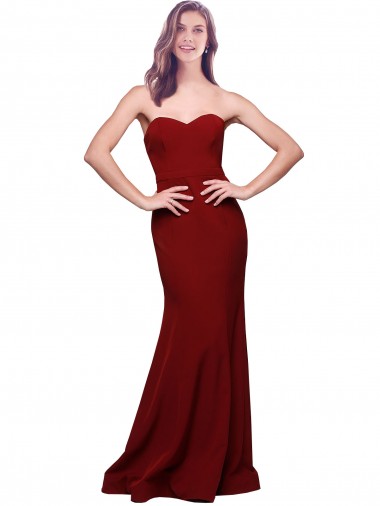 Affordable Sleeveless Strapless Stretch Crepe Burgundy Long Formal Dress UK