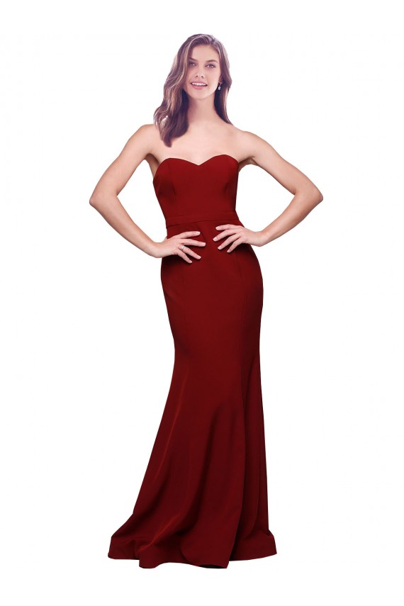 Sleeveless Strapless Stretch Crepe Burgundy Long Formal Dress