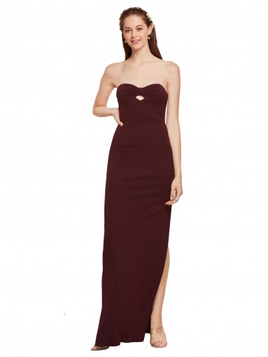 Affordable Sleeveless Strapless Stretch Crepe Burgundy Gold Long Formal Dress UK