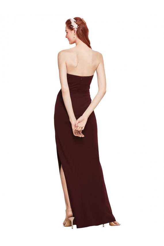 Sleeveless Strapless Stretch Crepe Burgundy Gold Long Formal Dress
