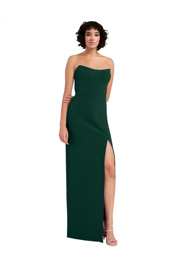 Sleeveless Strapless Stretch Crepe Midnight Green Long Formal Dress