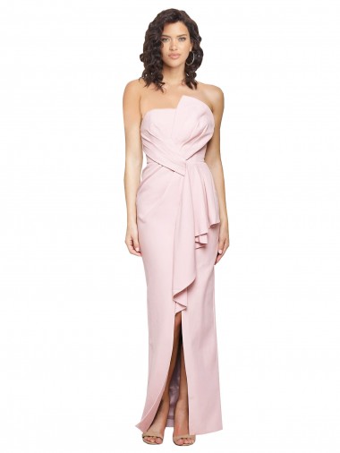 Affordable Sleeveless Strapless Stretch Crepe Pink Long Formal Dress UK