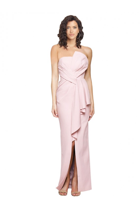 Sleeveless Strapless Stretch Crepe Pink Long Formal Dress