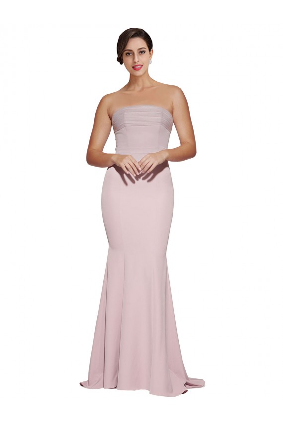 Sleeveless Strapless Stretch Crepe Mauve Sweep Train Formal Dress