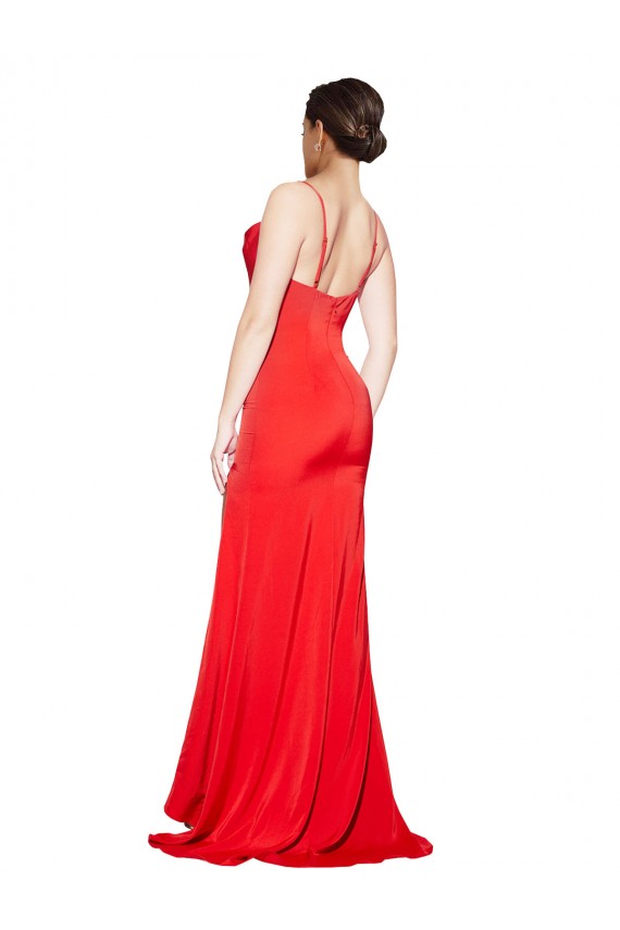 Sleeveless Strapless Stretch Satin Red Long Formal Dress