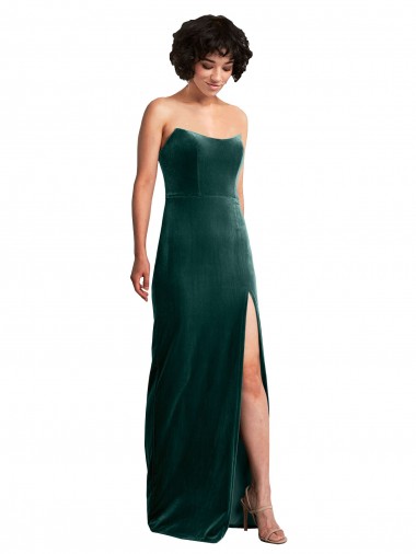Affordable Sleeveless Strapless Stretch Velvet Dark Green Long Black Tie Formal Dress UK