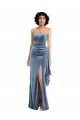 Sleeveless Strapless Stretch Velvet Dusty Blue Long Formal Dress