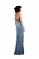 Sleeveless Strapless Stretch Velvet Dusty Blue Long Formal Dress