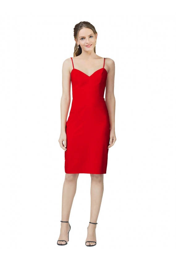 Sleeveless Sweetheart Stretch Crepe Red Cocktail Length Formal Dress