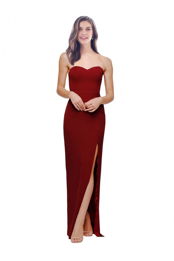 Sleeveless Sweetheart Stretch Crepe Burgundy Long Formal Dress
