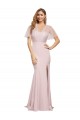 Short Sleeves Sweetheart Stretch Crepe & Tulle Mauve Long Formal Dress