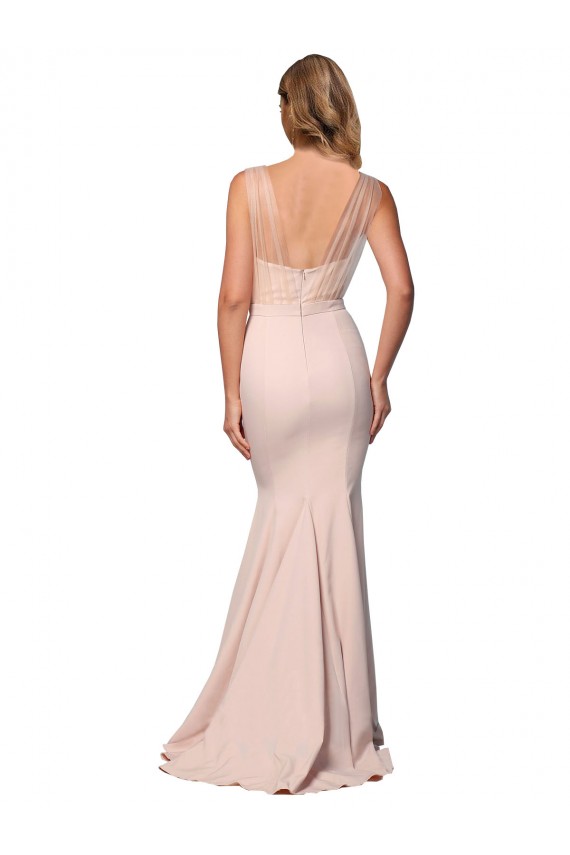 Sleeveless Sweetheart Stretch Crepe & Tulle Nude Long Formal Dress