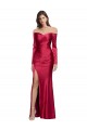 Long Sleeves Sweetheart Stretch Satin Dark Red Long Formal Dress