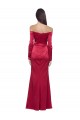 Long Sleeves Sweetheart Stretch Satin Dark Red Long Formal Dress