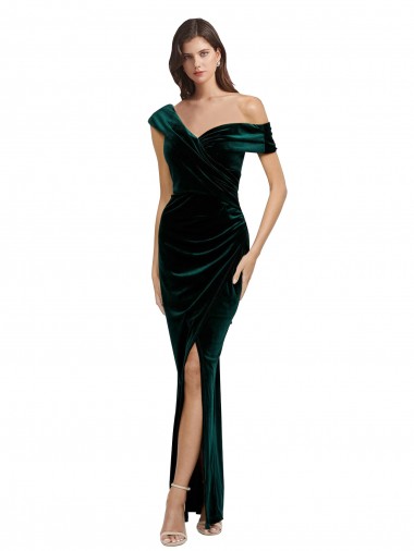 Affordable Sleeveless Sweetheart Stretch Velvet Dark Green Long High Low Formal Dress UK