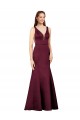 Sleeveless V-Neck Satin Burgundy Long Formal Gowns
