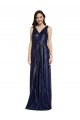 Sleeveless V-Neck Sequin Dark Navy Sheath Long Formal Dress