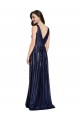 Sleeveless V-Neck Sequin Dark Navy Sheath Long Formal Dress