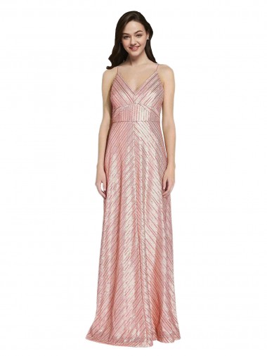 Affordable Sleeveless V-Neck Sequin Rose Gold Long Formal Dress UK