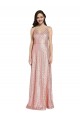 Sleeveless V-Neck Sequin Rose Gold Long Formal Dress