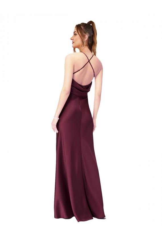 Sleeveless V-Neck Silky Satin Black Long Black Tie Formal Dress