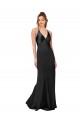 Sleeveless V-Neck Silky Satin Black Long Black Tie Formal Dress