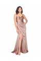 Sleeveless V-Neck Silky Satin Dusty Pink Long Black Tie Formal Dress