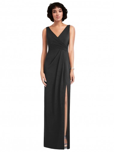 Affordable Sleeveless V-Neck Spandex Black Sheath Long Formal Dress UK