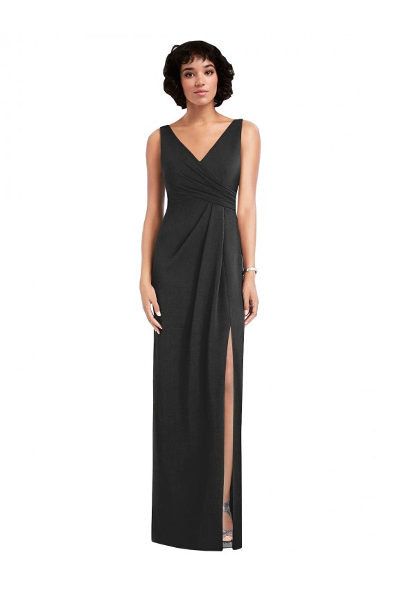 Sleeveless V-Neck Spandex Black Sheath Long Formal Dress