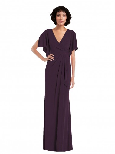 Affordable Split Sleeves V-Neck Spandex Grape Long Formal Dress UK