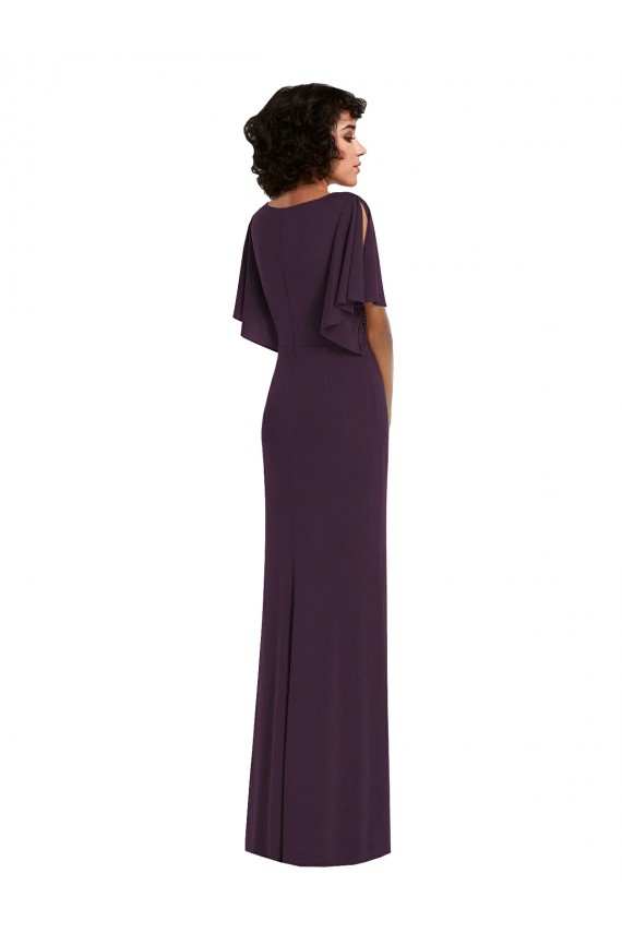 Split Sleeves V-Neck Spandex Grape Long Formal Dress