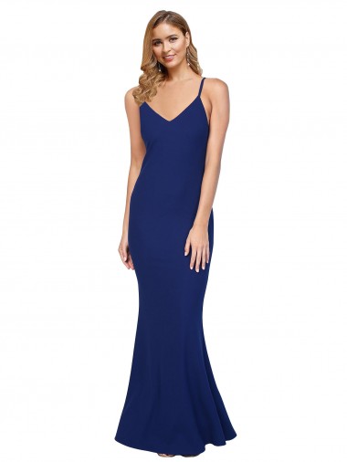 Affordable Sleeveless V-Neck Stretch Crepe Royal Blue Long Formal Gowns UK
