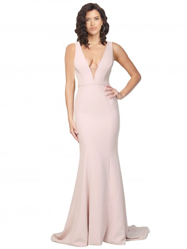 Affordable Sleeveless V-Neck Stretch Crepe Pink Sweep Train Black Tie Formal Gowns UK