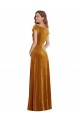 Cap Sleeves V-Neck Stretch Velvet Gold Long Formal Dress