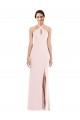 Sleeveless Halter Neck Stretch Crepe Pink Long Formal Dress