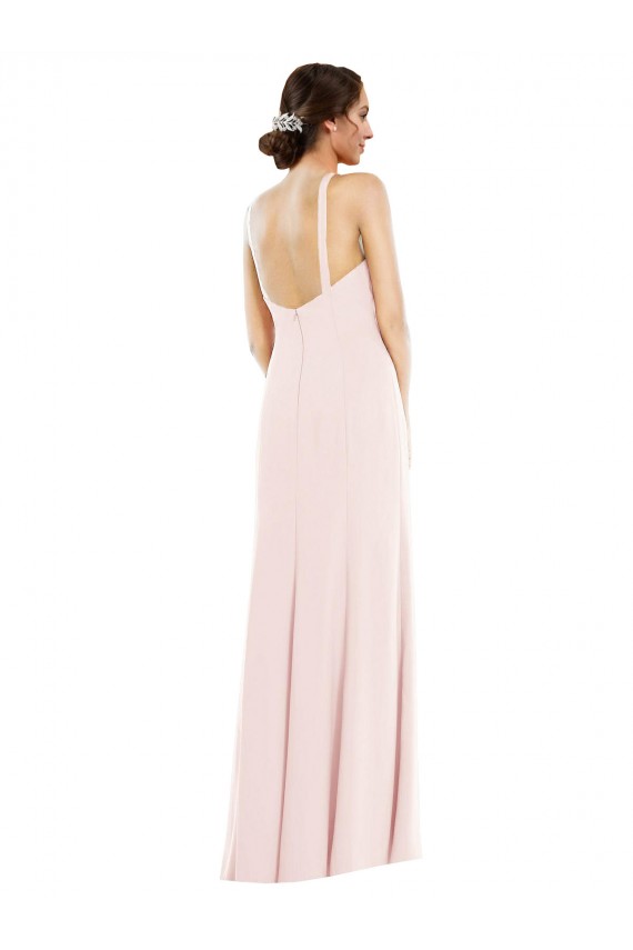 Sleeveless Halter Neck Stretch Crepe Pink Long Formal Dress