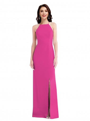 Affordable Sleeveless High Neck Stretch Crepe Fuchsia Long Formal Dress UK